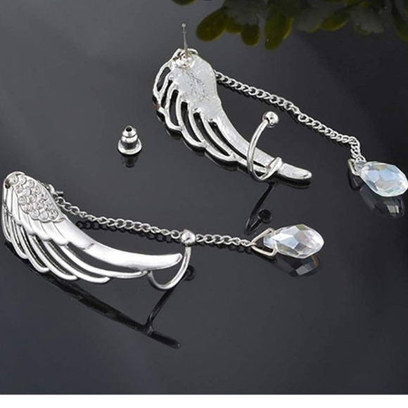 BRAND NEW ANGEL WING CRYSTAL CHAIN DROP EAR CUFF - Picture 3 of 4